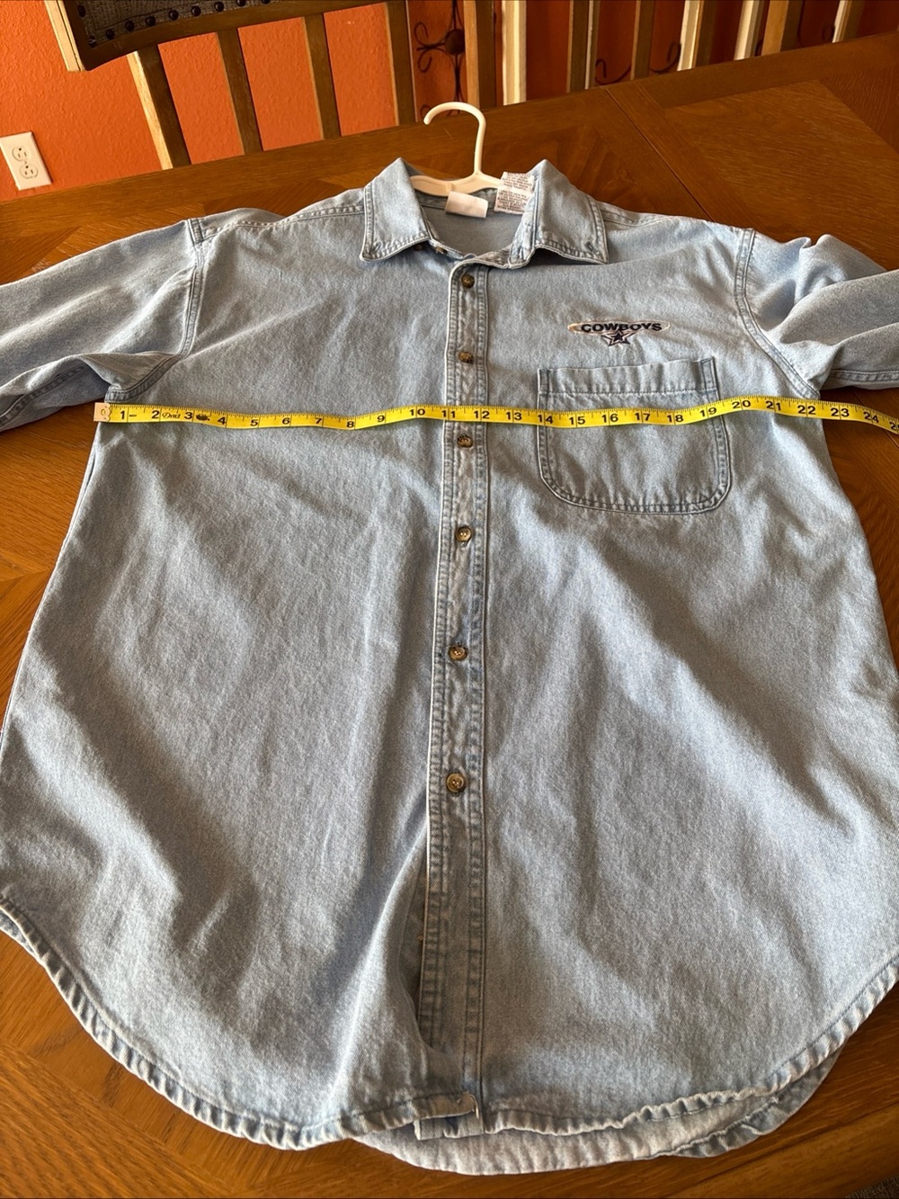 Vintage Pro Edge Dallas Cowboys Light Blue Denim Casual Button-Down Shirt